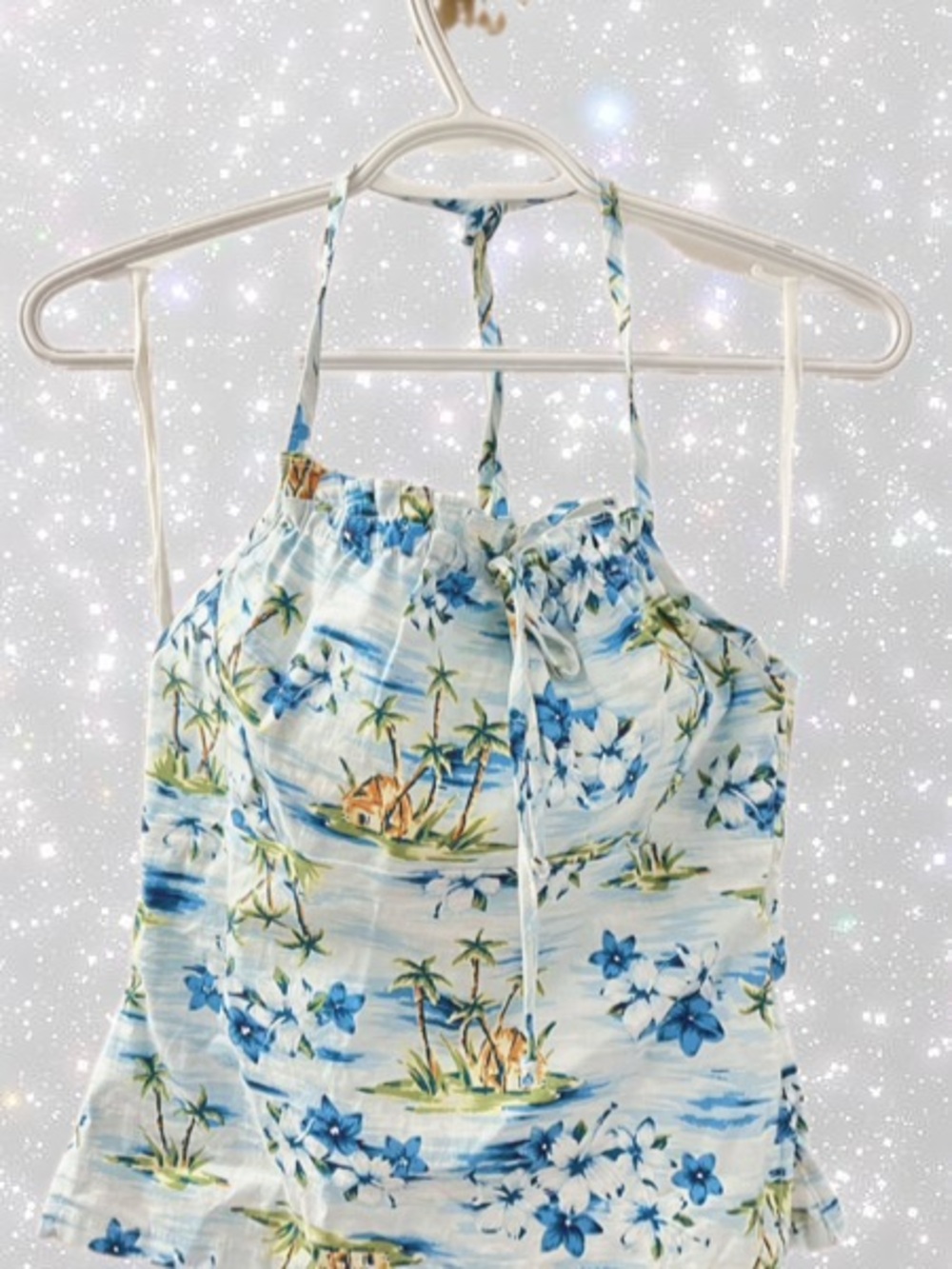 Tropical Blue Floral Halter Tank Top